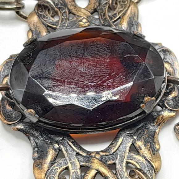 Vintage Hong Kong Boho Chain Belt Brown Glass Stones 32" Filigree 1960s - Picture 9 of 10